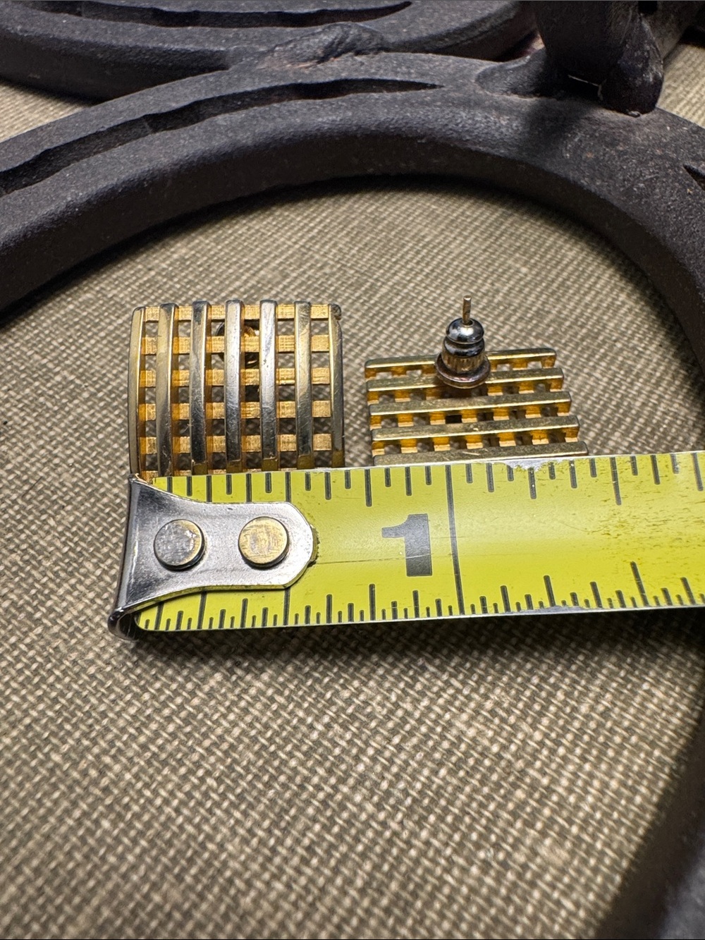 Gold Tone Waffle Style Earrings - Picture 3 of 3